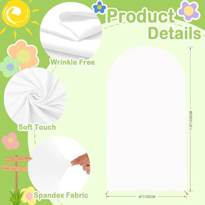 White Wedding Arch Cover Spandex Fitted Arch Covers Stretchy Backdrop 7.2ft Arch Cover for Round Top Stand Balloon Arch Backdrop for Baby Shower Banquet Party Wedding Ceremony Arch Abors