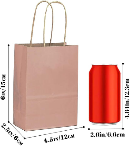 qiqee 24 Pcs Coffee Mini Paper Gift Bags with Handles 6"x4.5"x2.5" Small Brown Kraft Party Favor Bags Treat Bags Multiple Uses (Mini size)