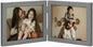 decorUhome Double 7x5 Picture Frame Horizontal, Engineered Wood Bifold Photo Frame with Plexiglass for Tabletop Display, 7x5, Grey