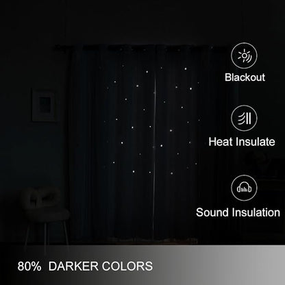 Ombre Rainbow Blackout Curtains for Kid Girls Bedroom Living Room Darking Stripe Double Layer Star Cut Out Wall Home Decor Gradient Grommet Window Curtains (Greywish White 84)