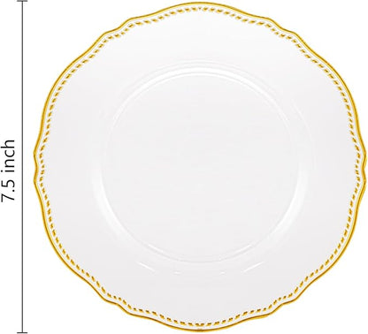 Hioasis 60pcs Clear Plastic Plates - Clear and Gold Disposable Dinnerware with Gold Rim, Heavy-duty, 7.5 inch, Dessert Plates for Party & Wedding