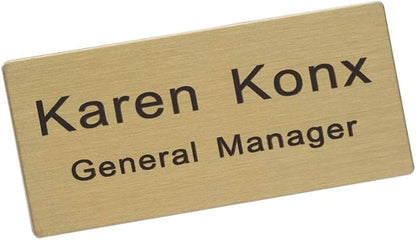 Custom Metal Engraved Name Tag Badge for Business Personalized Identification with Pin or Magnetic Backing ID Badge (Gold/Black, 1.5" x 3")