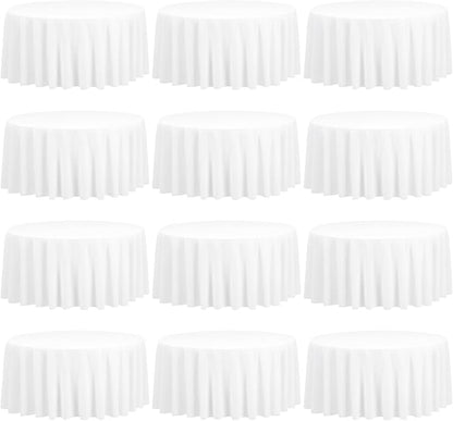 fani 12 Pack 90 Inch Round Tablecloth, White Polyester Tablecloth for Round Table,Washable Fabric Table Cover for Wedding Party Dining Buffet Banquet Restaurant and Camping