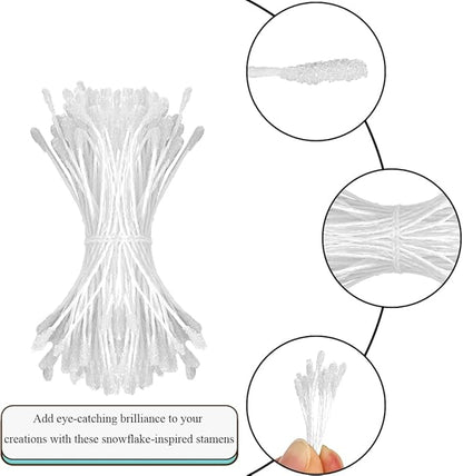 HAHIYO 700Pcs 2mm White Double-Head Flower Stamen with Crystal-Like Flower Head for Handmade Floral Art Scrapbook Decoration Artificial Floral Pistils Pollen Stamens Wedding DIY Stamens
