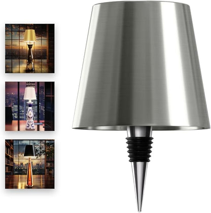 Wireless Bottle Lamp for Any Type of Bottle - LED Bottle Lamp for Indoor & Outdoor - 100% Waterproof - Adjustable Brightness and Light Temperature 3000-6000K - Wireless & Rechargeable (Silver)