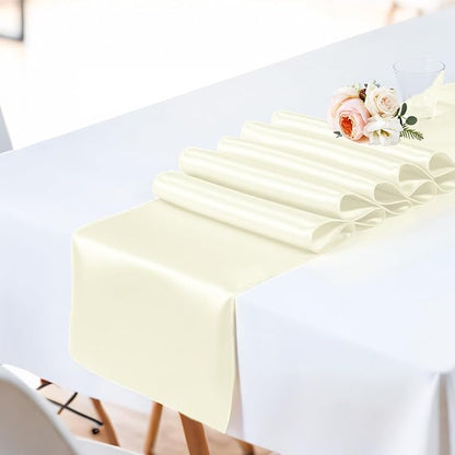 SHEJIZE 2 Pack White Satin Table Runner 12x108 Inches Long, Bright Silky Smooth Satin Table Runner Table Decor for Wedding Banquet Christmas Prom Event Birthday Party