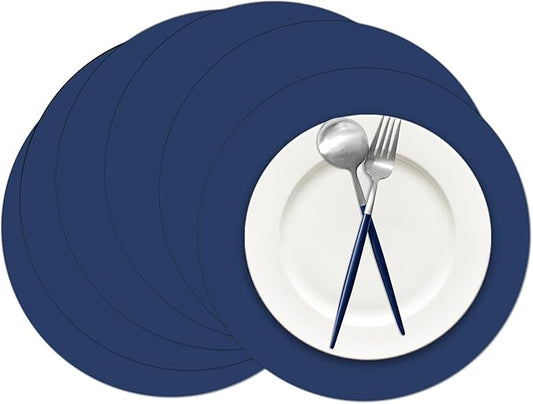 50 Pieces Navy Blue Paper Place Mats Blue Round Disposable Table Mats Decorative Placemats for Wedding Bridal Shower Navy Blue Birthday Party Dining Decor
