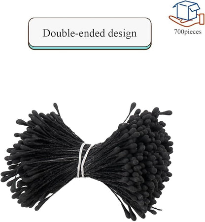 HAHIYO 700Pcs 2mm Fully Black Matte Double Head Flower Stamen Pistil for Flower Making Scrapbook Decoration - Handmade Artificial Flowers Pistil Matt-Like Floral Stamens Flowers Pollen Stamen