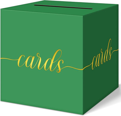 QIKSION Green Graduation Card Box, Gold Foil Gift Card Box for Graduation, Party, Wedding Reception, Birthday, Baby Shower, Raffle