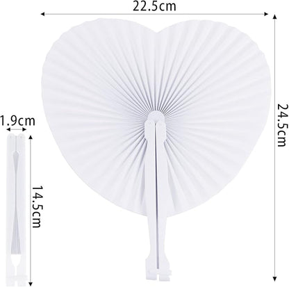 Zwin 60PCS Heart Shaped Folding Paper Fans for Wedding White Plastic Handheld Pocket Paper Fans for Party Decorations