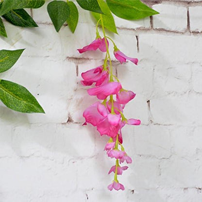 DearHouse 4Pcs 6.6Ft/Piece Artificial Flowers Silk Wisteria Garland Artificial Wisteria Vine Rattan Silk Hanging Flower for Home Garden Outdoor Ceremony Wedding Arch Floral Decor(Pink)