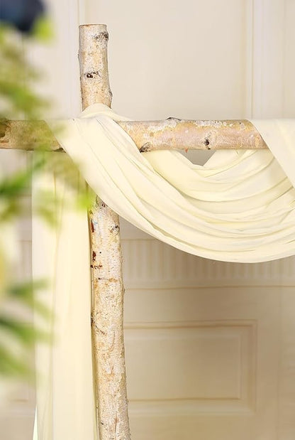 SHERWAY 2 Panels 30Ft Extra Long Chiffon Arch Drapes for Wedding Party Reception Backdrop Ceremony Swag Decoration (Ivory & Ivory)