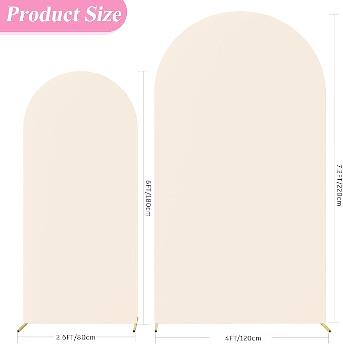 Fomcet Set of 2 Wedding Arch Cover 6FT, 7.2FT Beige 2-Sided Round Top Spandex Arch Backdrop Cover Fitted Fabric for Birthday Party Baby Shower Wedding Arch Stand Decoration