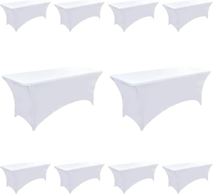 10-Pack 4ft White Spandex Table Covers for Rectangular Folding Tables - Wrinkle Resistant Stretch Tight Table Cloths - Fitted Table Protector for Parties, Trade Shows, Banquet, and Wedding