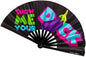 Kandies World UV Reactive Custom Festival Folding Hand Fan - Unique Designs, Made of Bamboo, Clacking Sound, Lightweight - Perfect Rave and Festival Accessory!