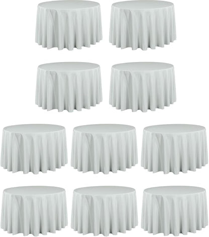 LTC LINENS 10 Pack 108 Inch Round Tablecloths Silver - Bulk for 48 Inch Round Table Floor Length - Wrinkle Resistant Polyester Fabric Cloth for Wedding