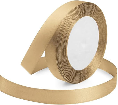 Champagne Gold Ribbon 5/8 Inches x 25 Yards, Gold Satin Fabric Silk Ribbon for Gift Wrapping, Bows Making, Floral Bouquets, Wreaths, DIY Handicrafts, Sewing Projects, Baby Shower and Wedding Party