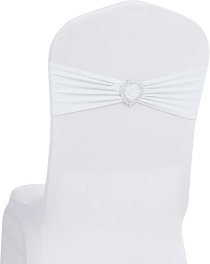Howhic Pack of 60 Spandex Chair Sashes Bows Stretch Chair Cover Band with Buckle Slider Universal Elastic Chair Ties for Wedding Banquet Party Event Decoration (White)