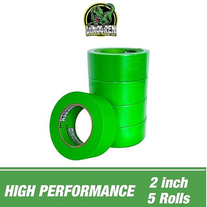 LAUCO DINOGREN High Performance Automotive Masking Tape – 2 Inch x 60 Yards (5 Rolls) – Green Tape for Car Paint, Body Shop Use, Clean Removal, Heat & Water Resistant, Multi-Surface Crepe Backed