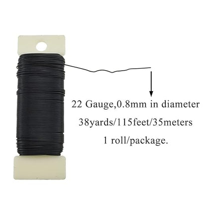 HAHIYO 22Gauge Black Wire - 1Roll, 38Yards (115Feet) Flexible Floral Wire for Crafts, Christmas Wreaths, Tree & Flower Arrangement, Wedding DIY