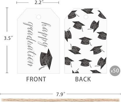 50 Pcs Graduation Gift Tags, Congrats Grad Party Favors Gift Tags for High School or Happy College Graduation Party Decoration Supplies (Gray, 2.2 * 3.5)