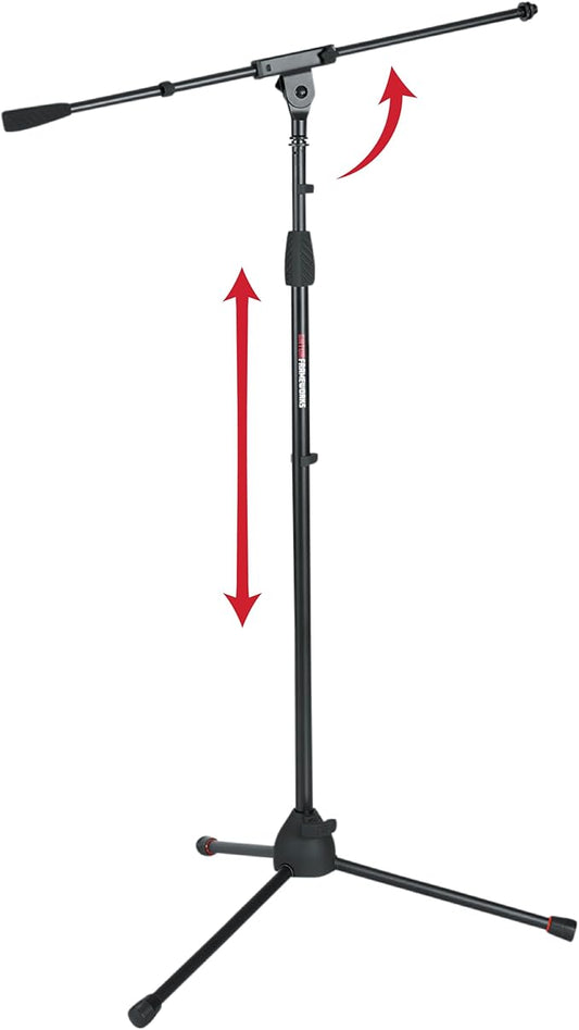 Gator Frameworks Standard Tripod Microphone Stand with Boom Arm,3/8" and 5/8" Adapters, (GFW-MIC-2010)