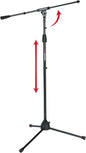 Gator Frameworks Standard Tripod Microphone Stand with Boom Arm,3/8" and 5/8" Adapters, (GFW-MIC-2010)