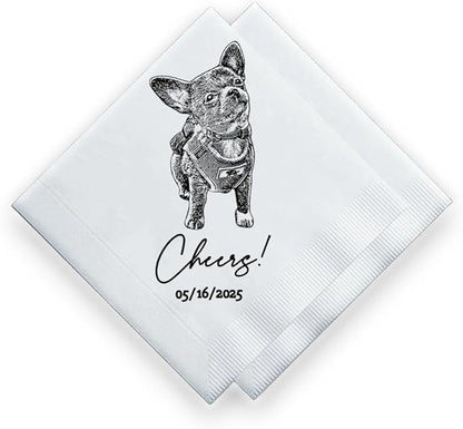 Luxury Custom Illustrated Dog Wedding Napkins, Custom Pet, Personalized Photo Napkins for Dog Wedding, Engagement Party