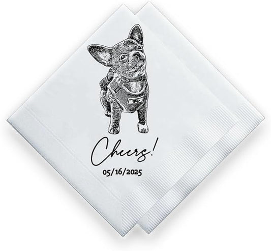 Luxury Custom Illustrated Dog Wedding Napkins, Custom Pet, Personalized Photo Napkins for Dog Wedding, Engagement Party