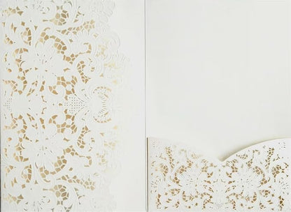 MillaSaw Ivory Embossed Laser Cut Invitation Pocket Envelope, Floral Engraved Invitation Sleeve, for Anniversary Bridal Shower Quinceañera Birthday Party (ivory)