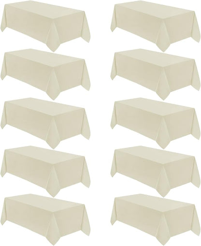 VidaFete Tablecloth 10 Pack 90 * 132inch Rectangle Table Cloth Polyester, Stain Wrinkle Resistant Polyester Dining Table Cover for Kitchen Dinning Party Wedding Rectangular Buffet Decoration(Ivory)