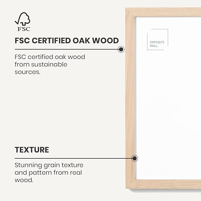 Opposite Wall - 8x8 in - Natural Solid Oak Wood Picture Frame - Lightweight, Versatile & Shatterproof - Wall Hanging Poster or Photo Frame - Wall Decor for Office, Gallery & Home
