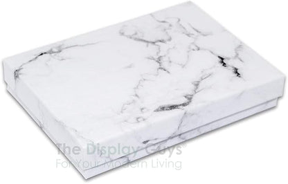 TheDisplayGuys - 25-Pack #53 Kraft Paper Cardboard Gift Boxes/Jewelry Cases w. Cotton Padding & Lid - Marble White - (5.4" x 3.9" x 1.0")