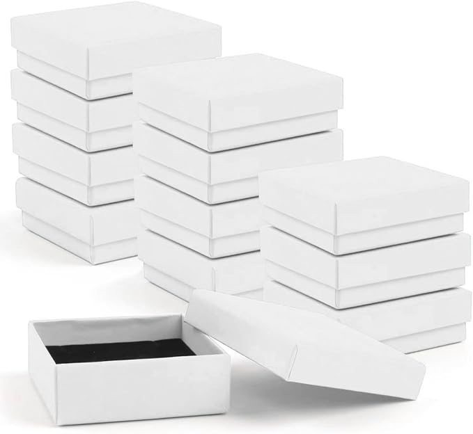 Gift Box Necklace Earring Ring Box Gift Box,12 Pieces Square Cardboard Jewelry Gift Boxes,Cotton Filled Cardboard Paper Jewelry Box Gift Case (3.5x3.5x1.25 Inches) (White)