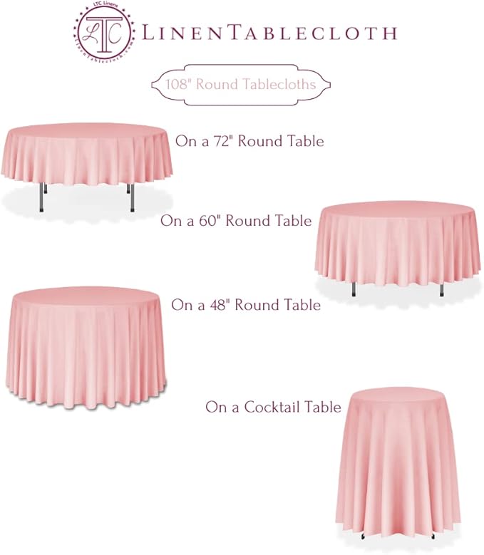 LTC LINENS 2 Pack 108 Inch Round Tablecloth Black - Great for 48 Inch Round Table Floor Length - Wrinkle Resistant Polyester Fabric Cloth for Wedding