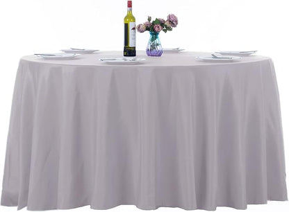 Ascoza 2pack 120 Inch Silver Round Tablecloth in Washable Polyester Fabric for Wedding/Banquet/Restaurant/Parties