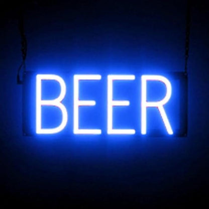 SpellBrite BEER Sign | Beer-Related Sign with Neon Look, Blue LED Light Source | 15.7" x 6.3"