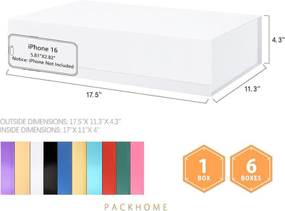 PACKHOME 6 Extra Large Gift Boxes 17.5x11.3x4.3 Inches, Sturdy Shirt Boxes with Magnetic Lids for Clothes and Large Gifts (Glossy White)