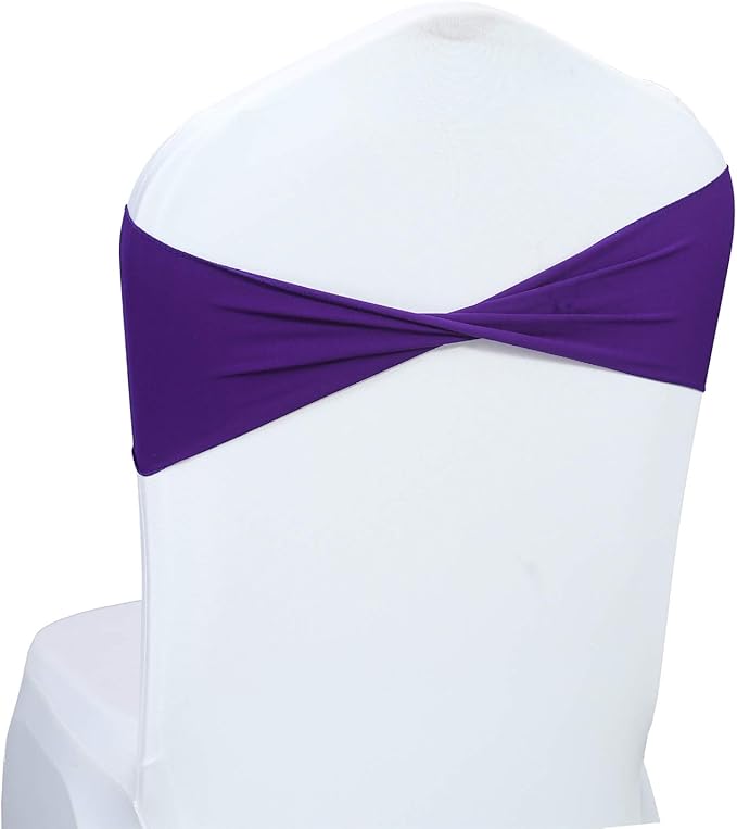 VDS Pack of 10 PCS | Purple | Spandex Chair Sashes Bows Without Buckle | Stretch Elastic Banquet Universal Folding Chair Band Tie with for Wedding Party Conference Celebration Event Decoration