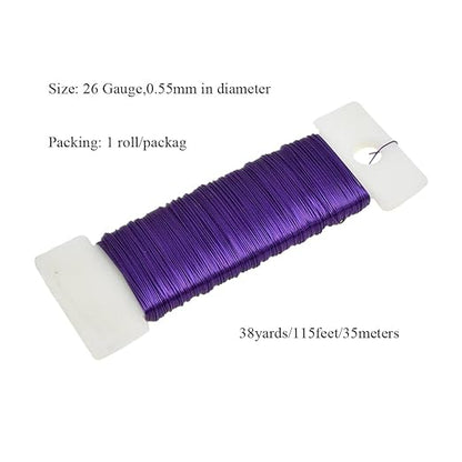 HAHIYO 26Gauge Purple Metal Floral Wire - 1 Roll, 38 Yards (115 Feet) - Flexible Paddle Wire for Craft, Christmas Wreath, Flower Arrangement, Bouquet Wrapping, Wedding, DIY
