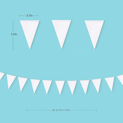 40 Ft White Party Decorations Triangle Pennant Banner Pearlescent Shimmer White Paper Flags Bunting for Graduation Wedding Bridal Shower Bachelorette Engagement Birthday Anniversary Hen Party Supplies
