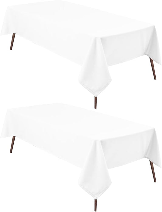 Hiasan 2 Pieces White Rectangle Tablecloth - Waterproof and Spillproof Restaurant Washable Polyester Table Cloth for Dining Room, 70 x 140 Inch
