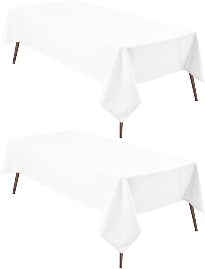 Hiasan 2 Pieces White Rectangle Tablecloth - Waterproof and Spillproof Restaurant Washable Polyester Table Cloth for Dining Room, 30 x 60 Inch