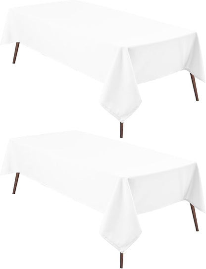 Hiasan 2 Pieces White Rectangle Tablecloth - Waterproof and Spillproof Restaurant Washable Polyester Table Cloth for Dining Room, 52 x 70 Inch