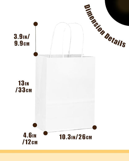 qiqee 50-Packs White Paper Gift Bags with Handles Bulk 13"x10.3"x4.6" Large Size Party Favor Bags Multiple Uses