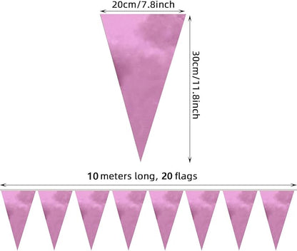 20M/65FT Pink Triangle Pennant Banner Flag Metallic Fabric Bunting Garland for Christmas Graduation Wedding Engagement Anniversary Bachelorette Birthday Bridal Shower Valentines Hen Party Supplies