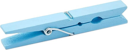 Juvale Wooden Clothes Pins 100-Pack - Light Blue 3.9 in - Wood Clips for Laundry & Crafts - Clothes Pins for Crafts with Spring Grip