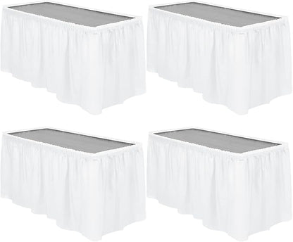 TURSTIN 4 Pieces White Plastic Table Skirts 14 Feet x 29 Inch for Rectangle Tables Fitted Tablecloth Disposable Table Cover for Birthday Party, Events, Banquette Baby Shower