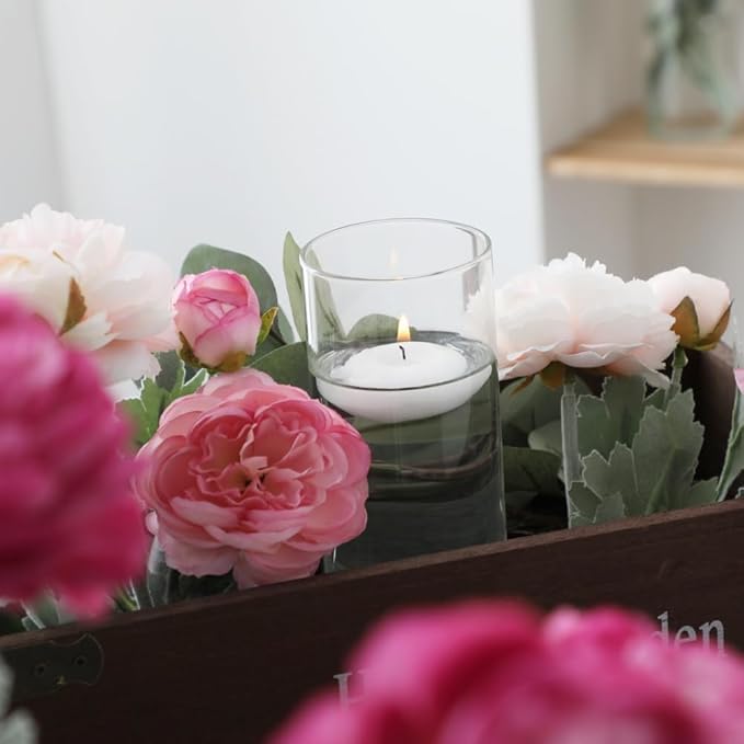 Set of 16 Pcs Glass Cylinder Vases for Centerpieces with 24 Pcs White Floating Candles for Centerpieces Glass Candle Holder for Table Shelf Wedding Party Home Decor (4"+6"+8"+10")
