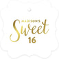 Andaz Press Personalized Fancy Frame Square Birthday Gift Tags, Metallic Gold Ink, Sweet 16 Birthday, 24-Pack, Custom Made Name, Gold Party Decor